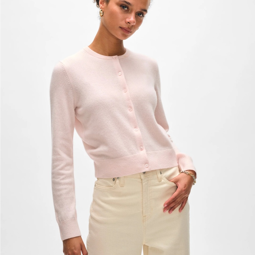 White + Warren Silk and Cashmere Soft Pink Cardigan